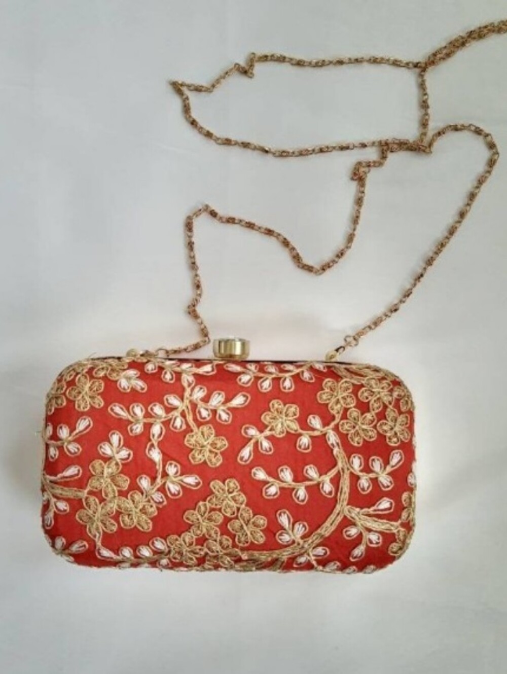 Women’s Red Embroidered Floral Evening Clutch